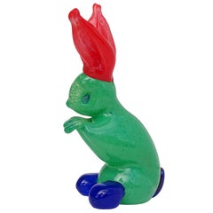 Murano Gambaro Poggi Green Red Blue Italian Art Glass Rabbit Figurine Sculpture