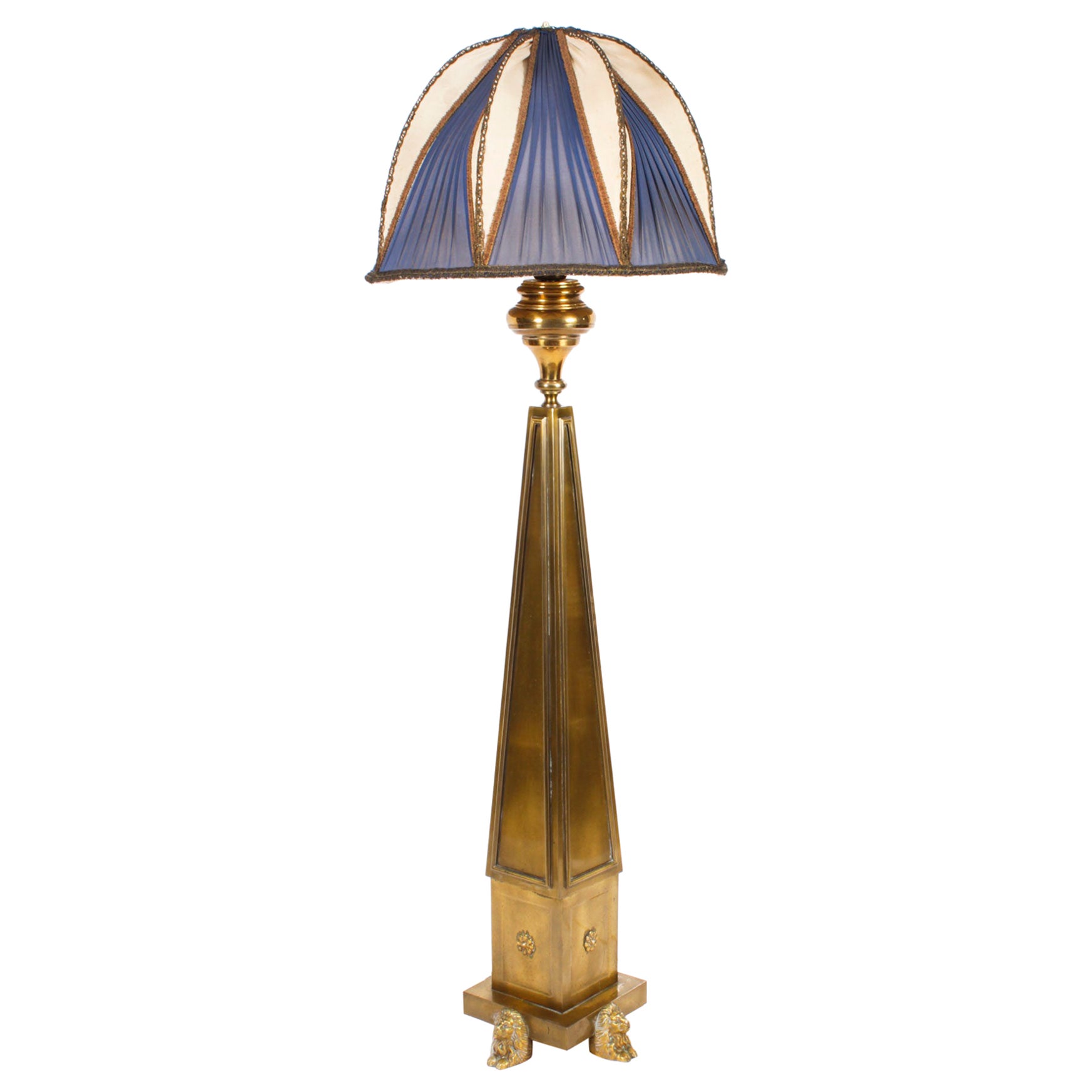 Antique French Art Deco Standard Lamp with Shade Circa 1920 For Sale