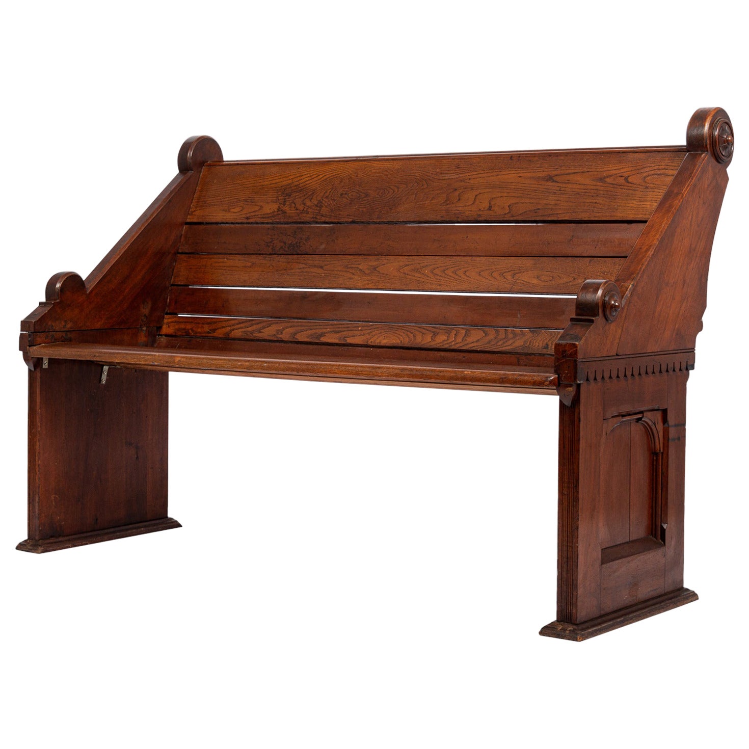 Antique Walnut and Oak Wood Church Bench Aesthetic Movement For Sale