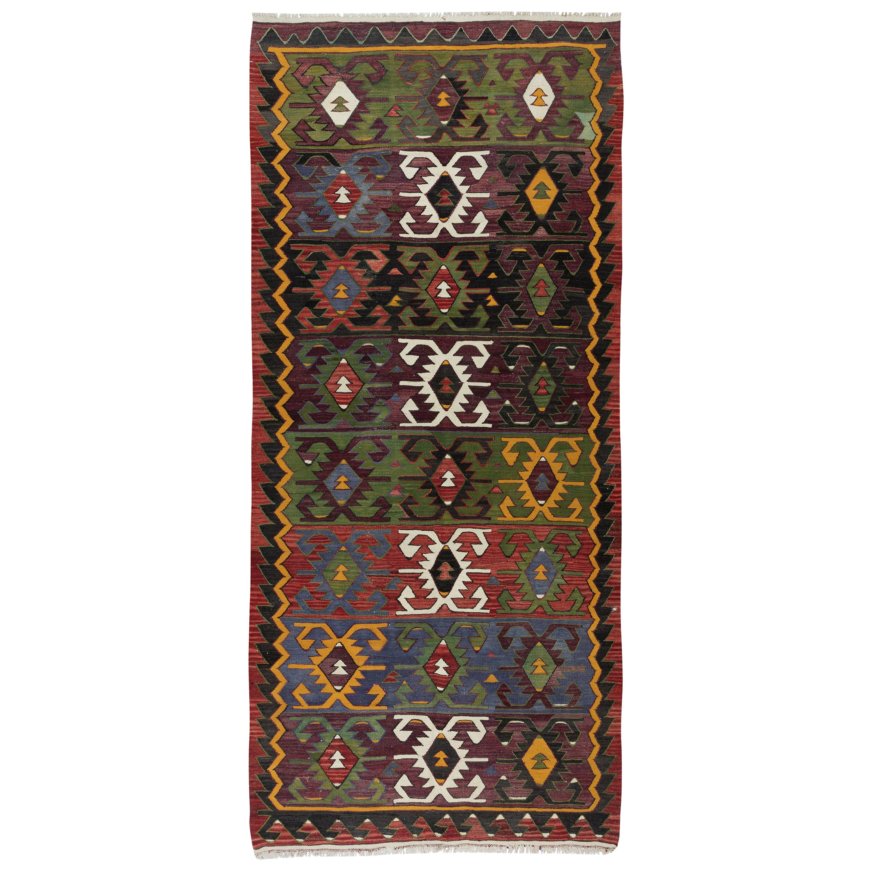 5.3x11.5 Ft Colorful Vintage Hand-Woven Anatolian Kilim, Flat-Weave Runner Rug