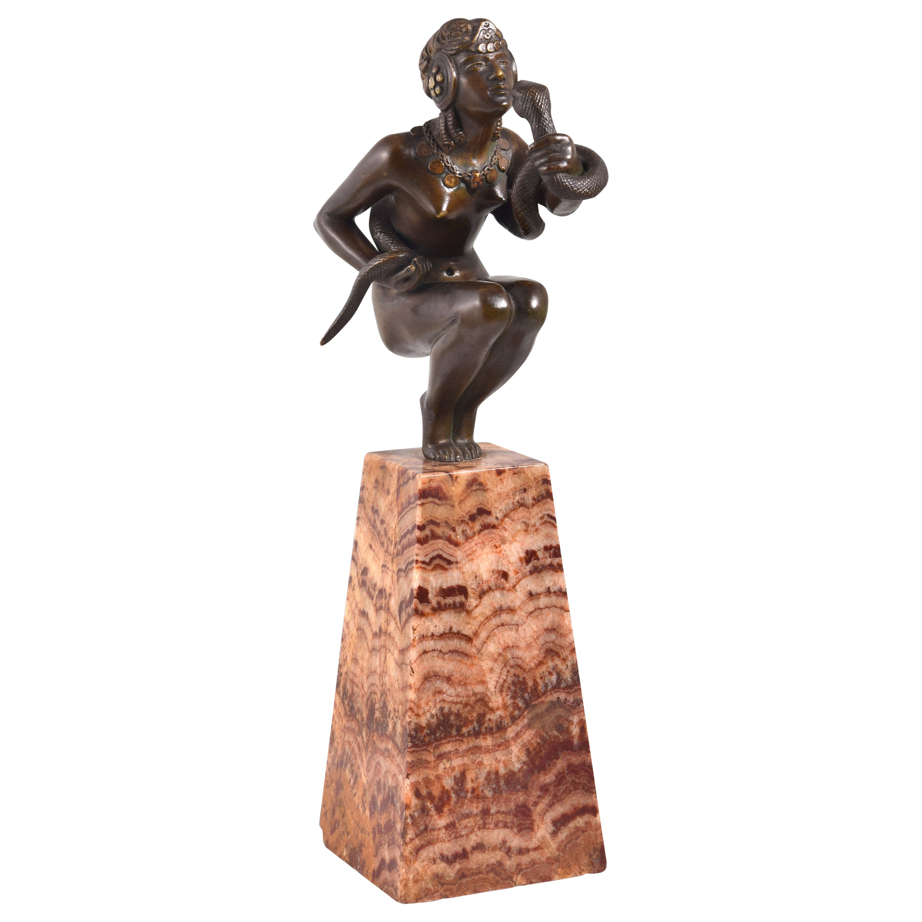 Dancer with snake or Cleopatra. Bronze, marble. DEVENET, Claude-Marie For Sale