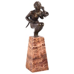 Vintage Dancer with snake or Cleopatra. Bronze, marble. DEVENET, Claude-Marie