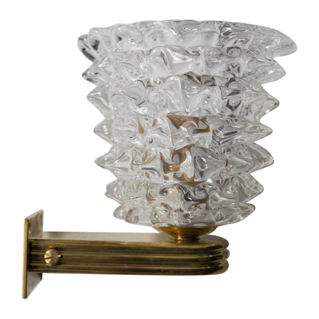 Italian Murano Wall Sconce 'Rostrato' in Clear Glass For Sale