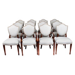 Used Set 12 Hepplewhite Revival Shield Back Dining Chairs 20th Century