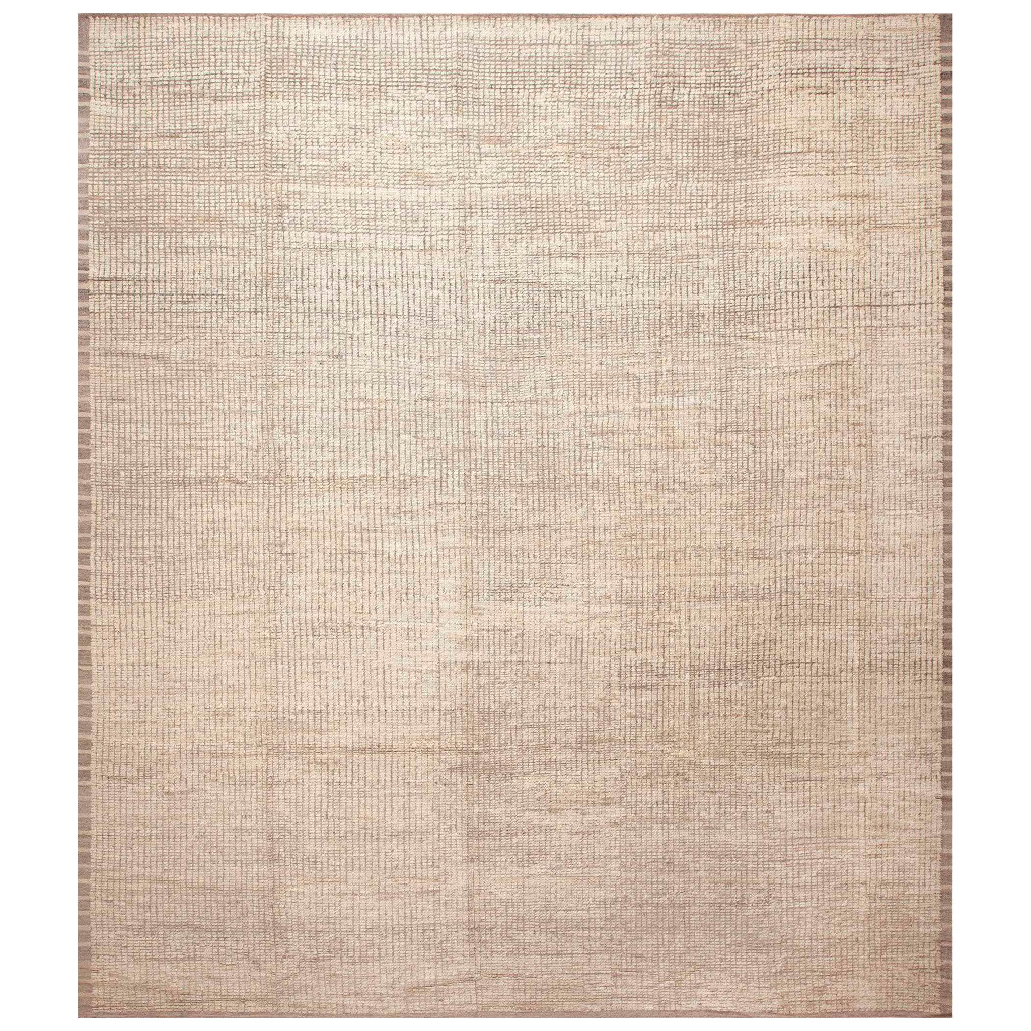  Nazmiyal Collection Neutral Minimalist Cream Color Modern Rug 13'10" x 16'1" For Sale