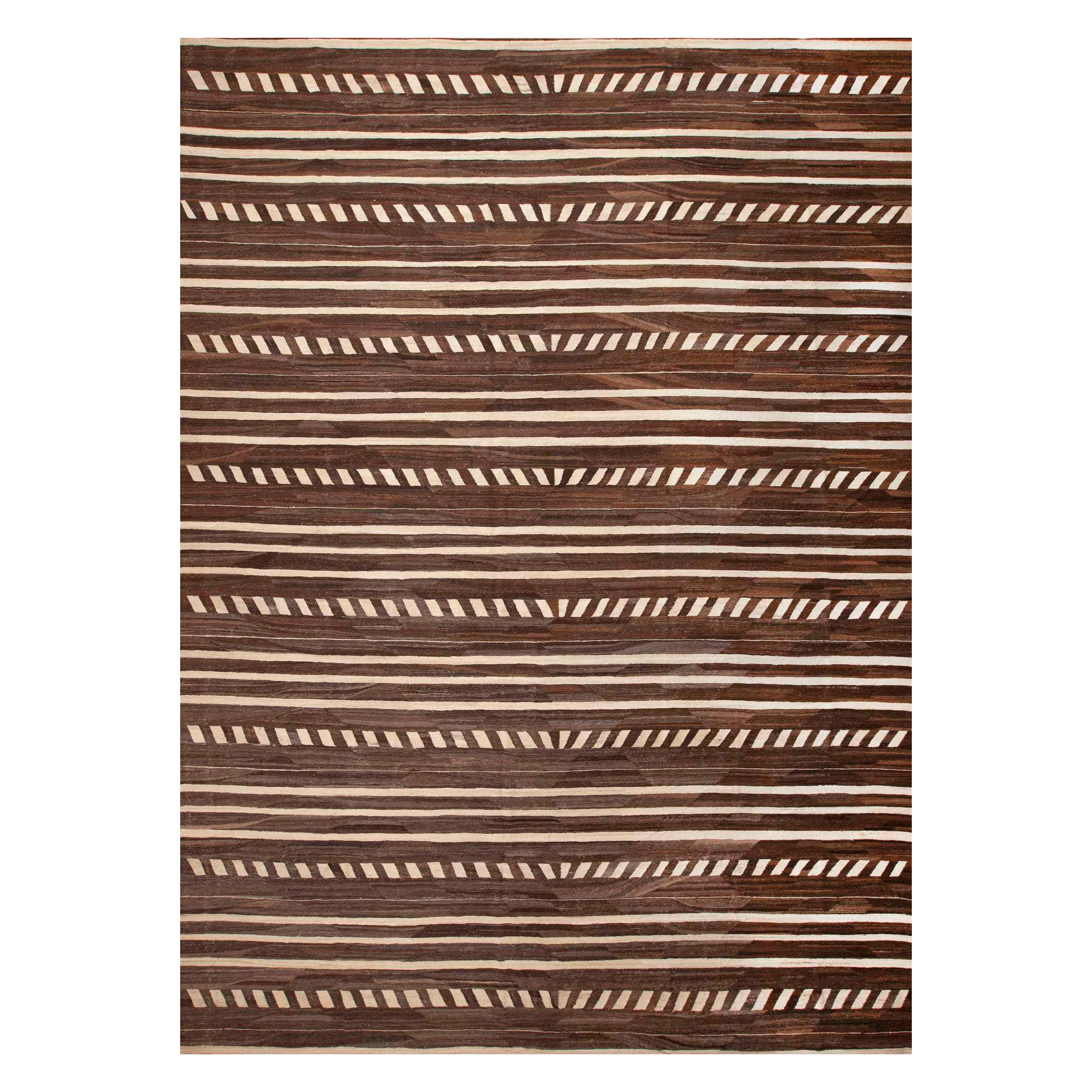 Nazmiyal Collection Brown Geometric Flatwoven Modern Kilim Area Rug 13'6"x 18'9" For Sale