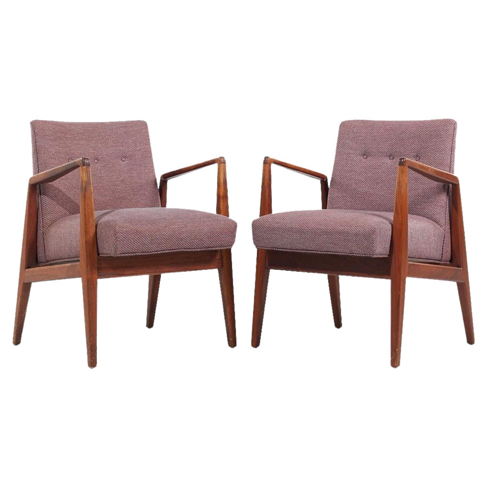 Jens Risom Mid Century Walnut Lounge Chairs - Pair For Sale