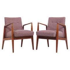 Vintage Jens Risom Mid Century Walnut Lounge Chairs - Pair