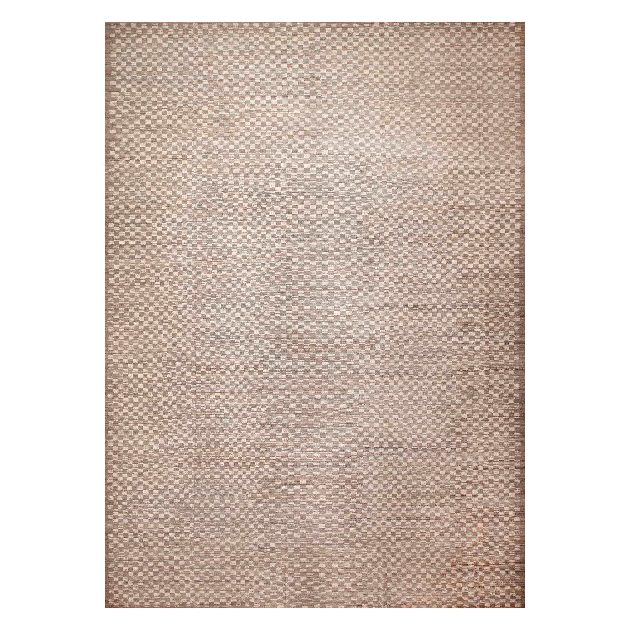  Nazmiyal Collection Cream Brown Tribal Checkerboard Modern Rug 14'3" x 19'7" For Sale