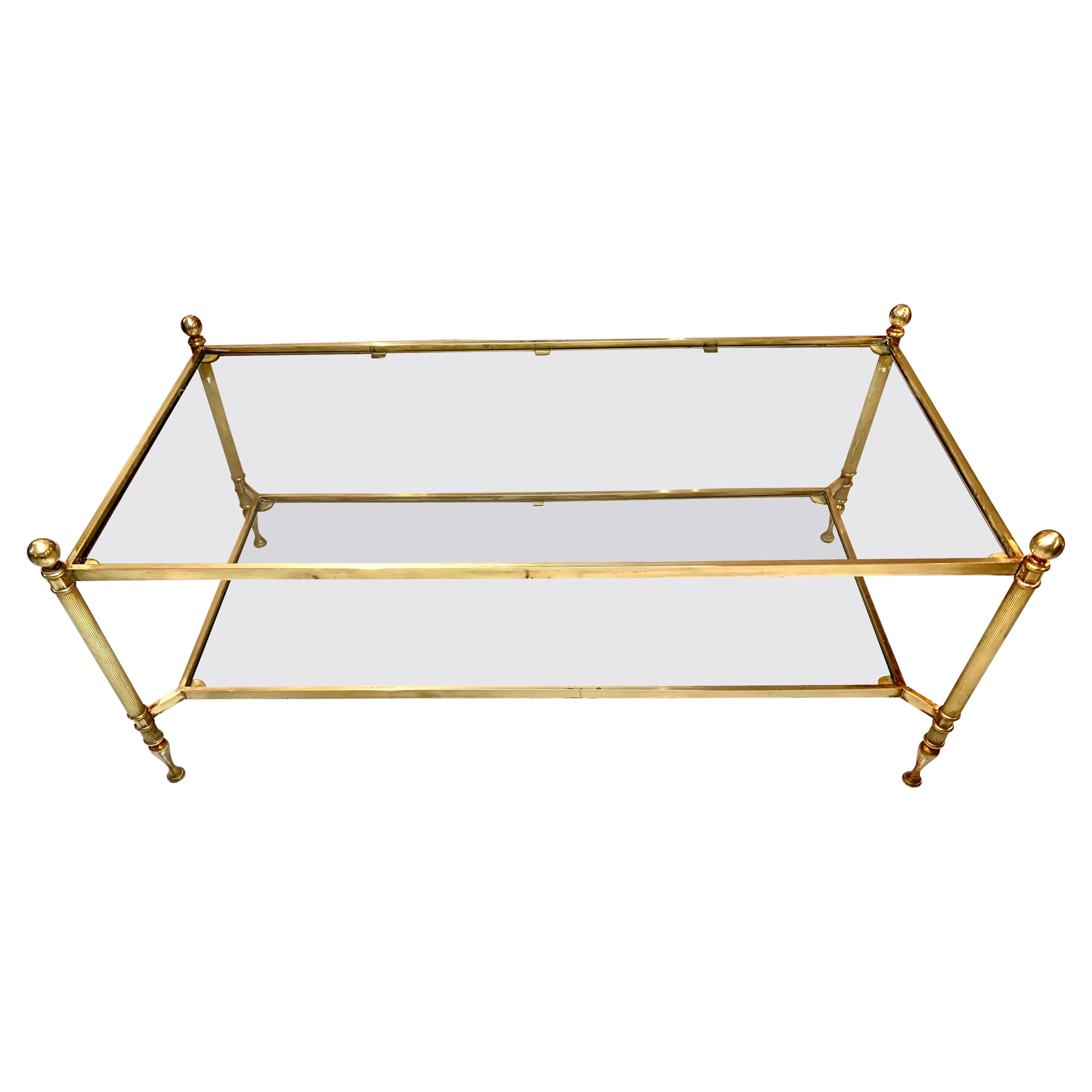 Neoclassical Style Maison Jansen Style Two Tiers Brass Coffee Table For Sale