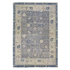 Gray Modern Indian Mahal Wool Rug With Floral Pattern by Apadana