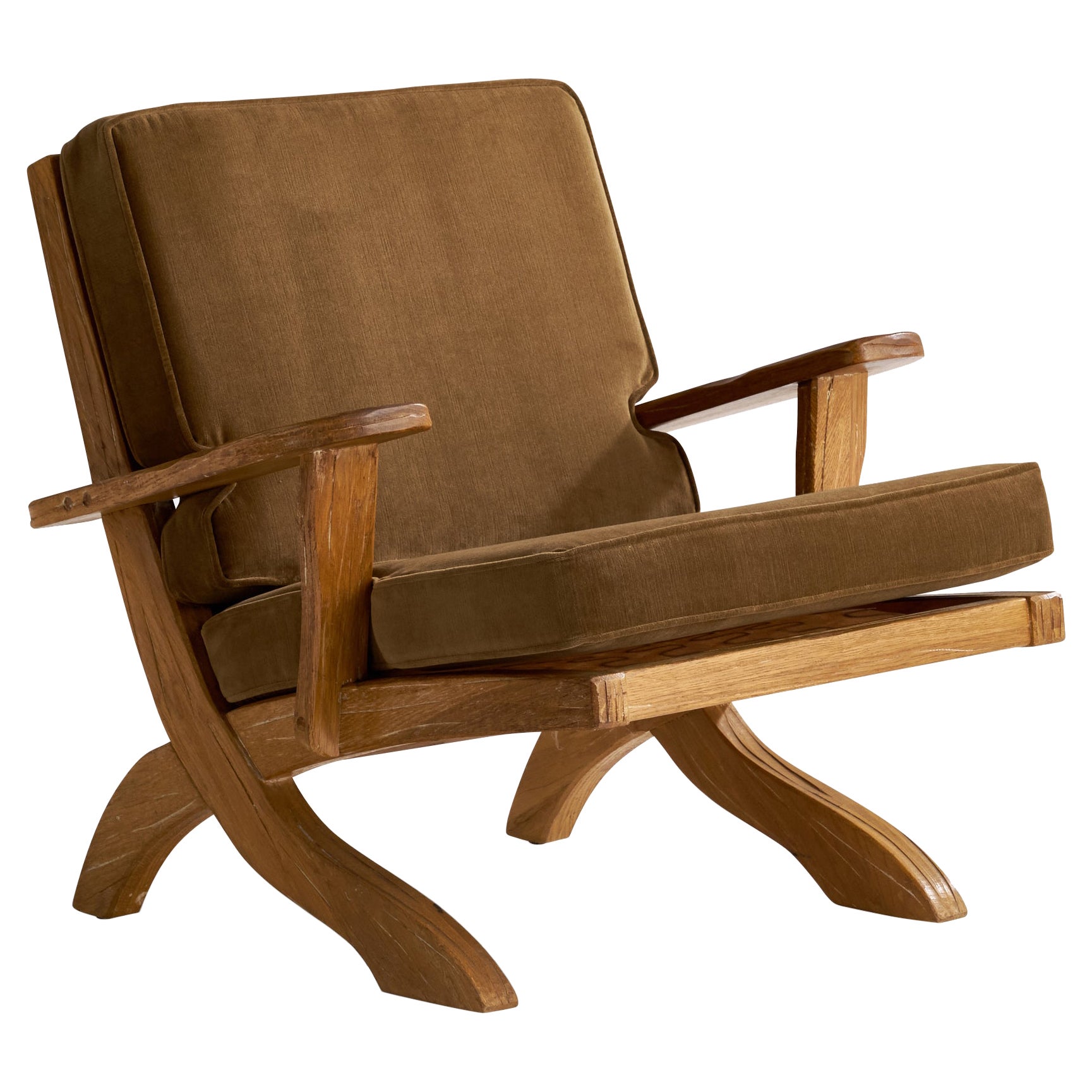 A. Brandt Ranch Oak, Lounge Chair, Velvet, Oak, USA, 1950s