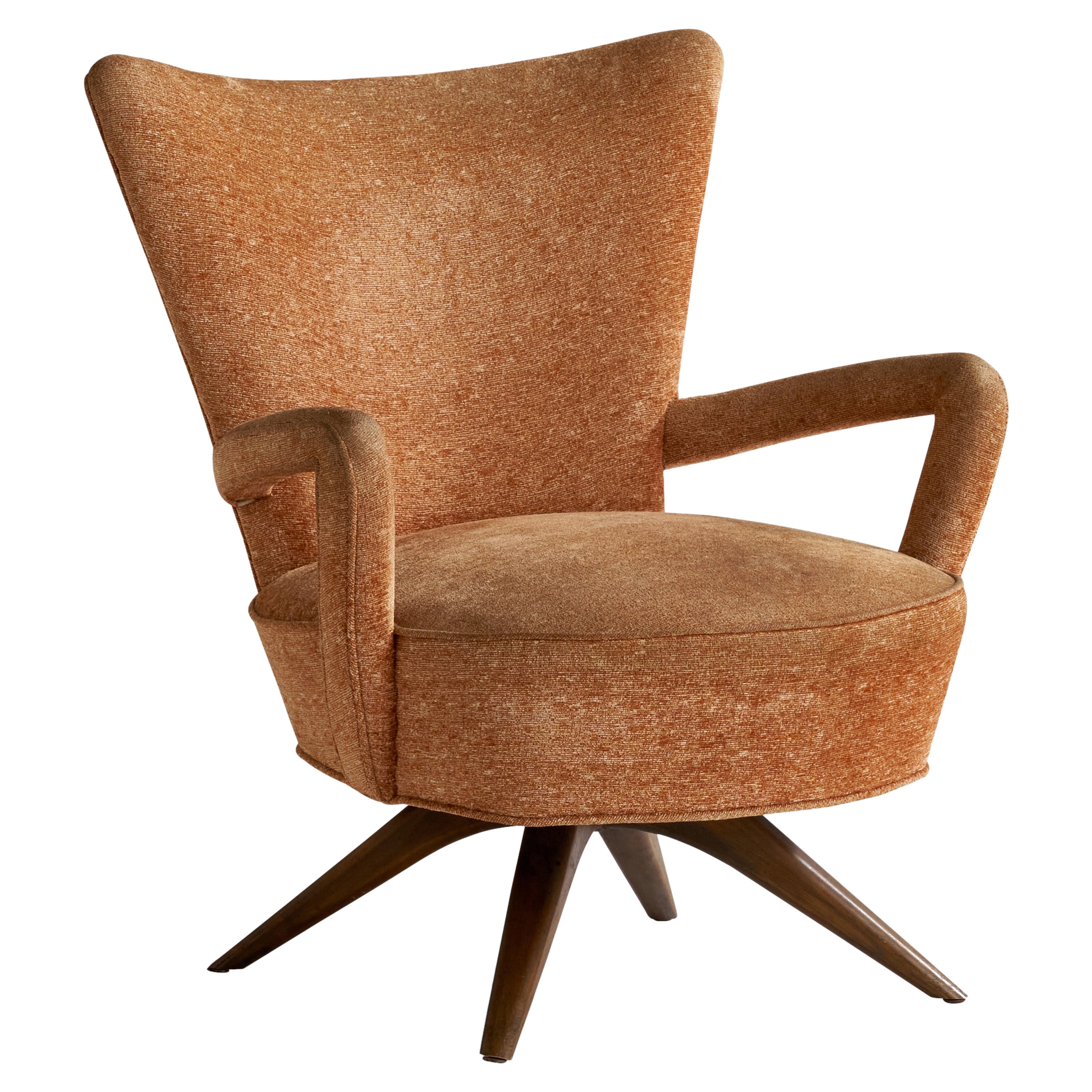 Ernst Schwadron, Lounge Chair, Fabric, Walnut, USA, 1940s