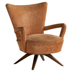 Vintage Ernst Schwadron, Lounge Chair, Fabric, Walnut, USA, 1940s