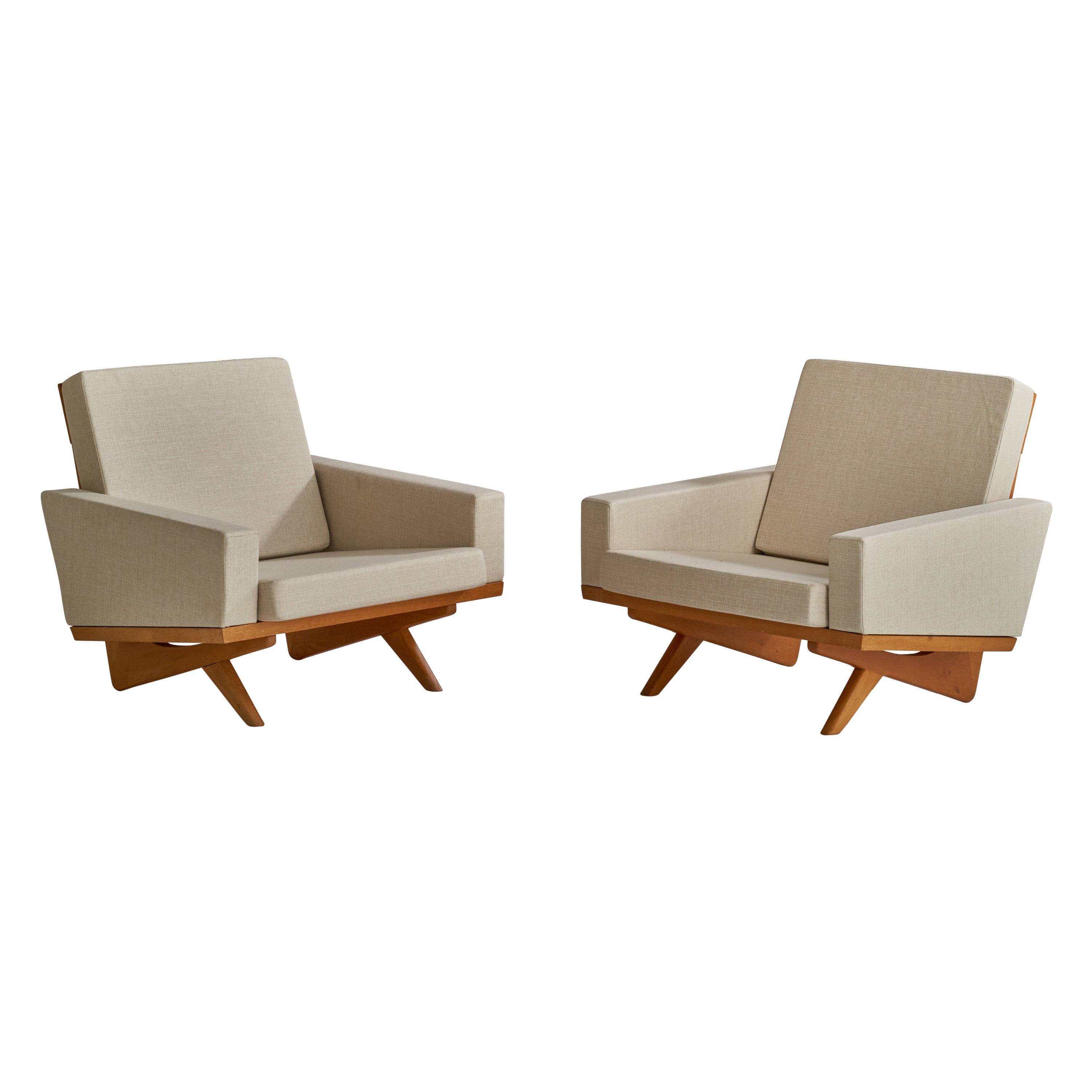 Georg Thams, Lounge Chairs, Oak, Fabric, Denmark, 1964 For Sale