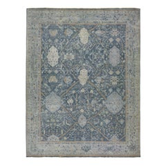 Modern Blue Tabriz Indian Wool Rug Handmade with Allover Pattern by Apadana