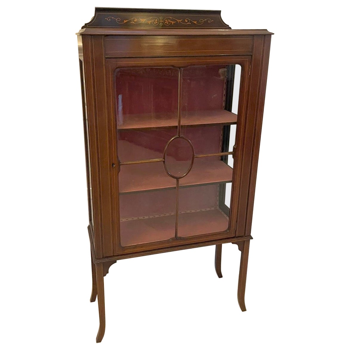  Antique Edwardian Quality Mahogany Inlaid Display Cabinet  For Sale