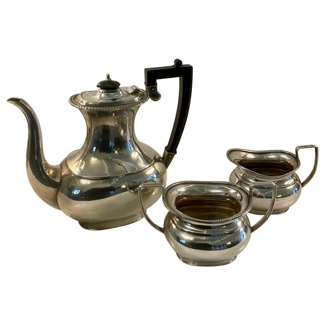Antique Edwardian Quality Silver Plated Three Part Tea Set For Sale
