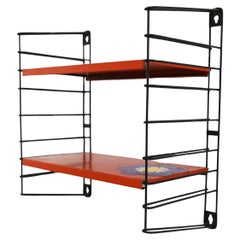 Mid-Century TOMADO Red Industrial Shelving Unit with Flower Sticker