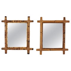 Pair of Rattan Bamboo Rectangular Mirrors 