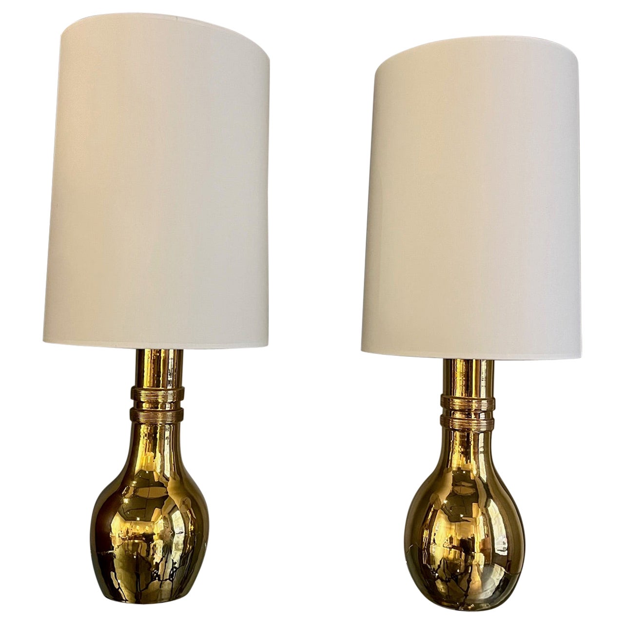 Pair of gilt ceramic lamps by Bitossi  For Sale