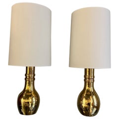 Pair of gilt ceramic lamps by Bitossi 