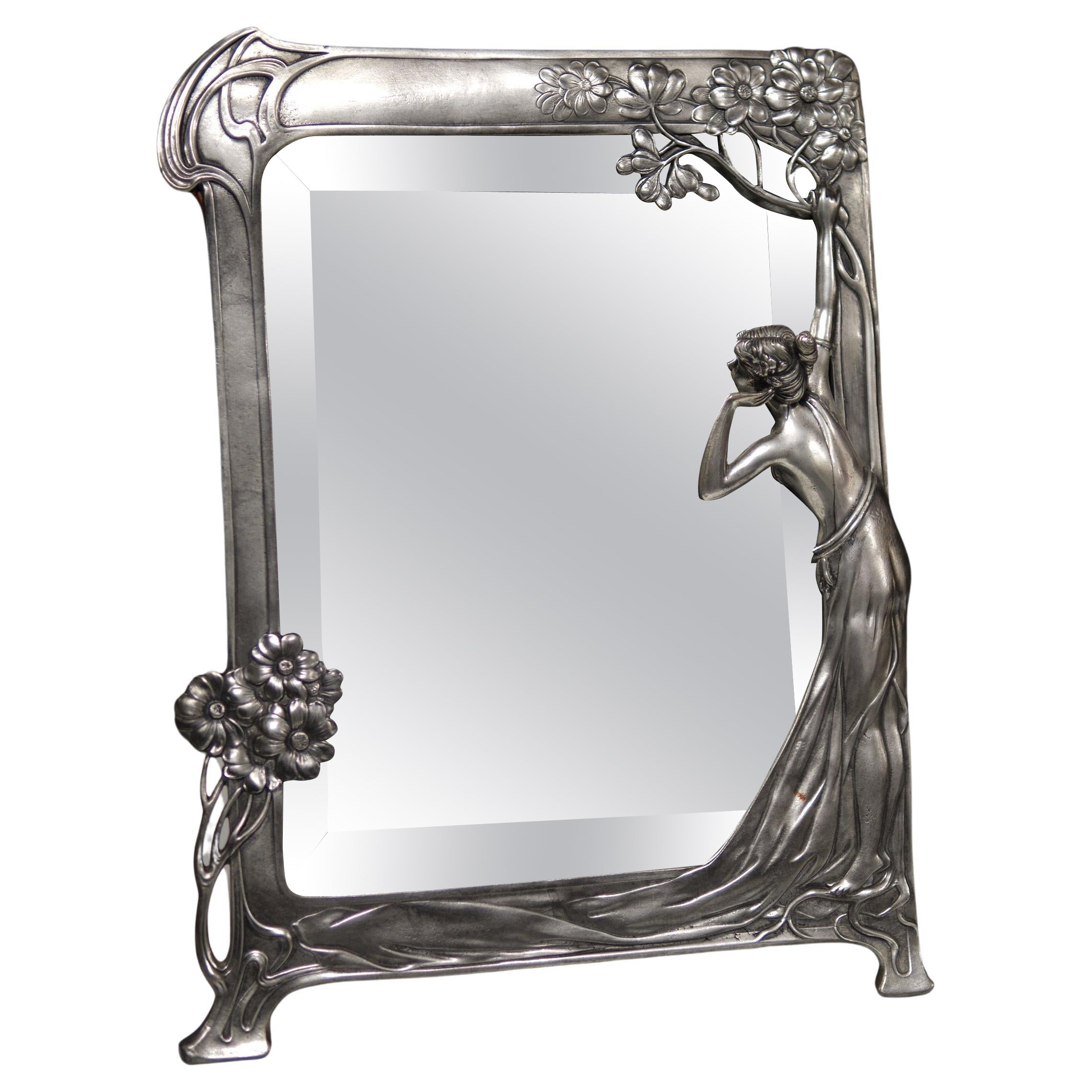 Art Nouveau  easel mirror,  'Echo'  Royal Dutch Pewter company 1920s 