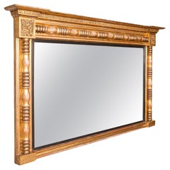 Grand miroir ancien, anglais, bois doré, verre mercuré, Régence, 1820