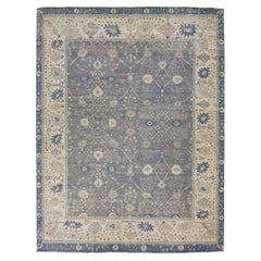 Tappeto moderno indiano Mahal grigio in lana oversize con motivo a trifoglio di Apadana
