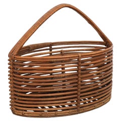 Mid-Century Hand-Woven Willow Basket or Magazine Rack with Handle
