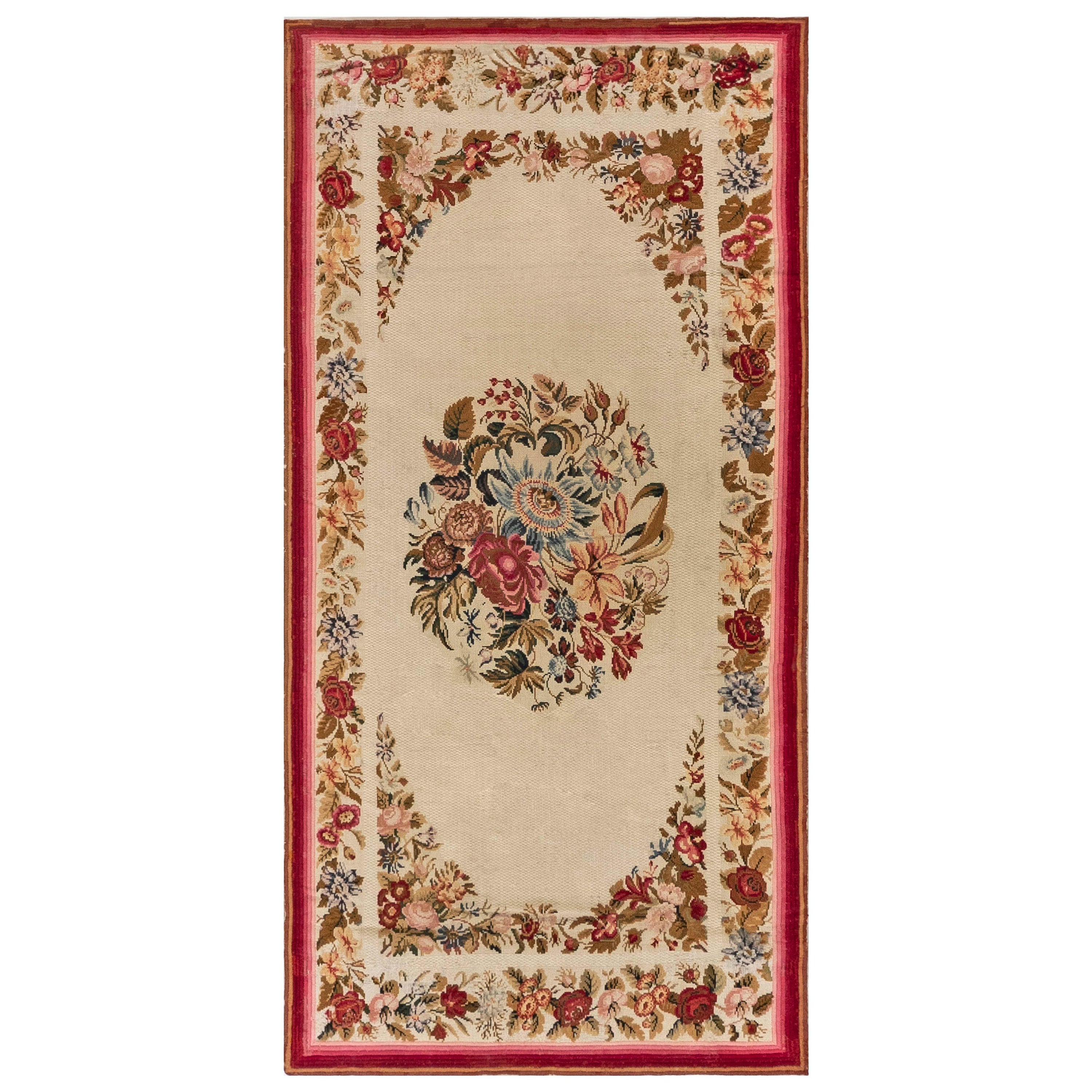Early 20th Century English Floral Needlework Rug For Sale