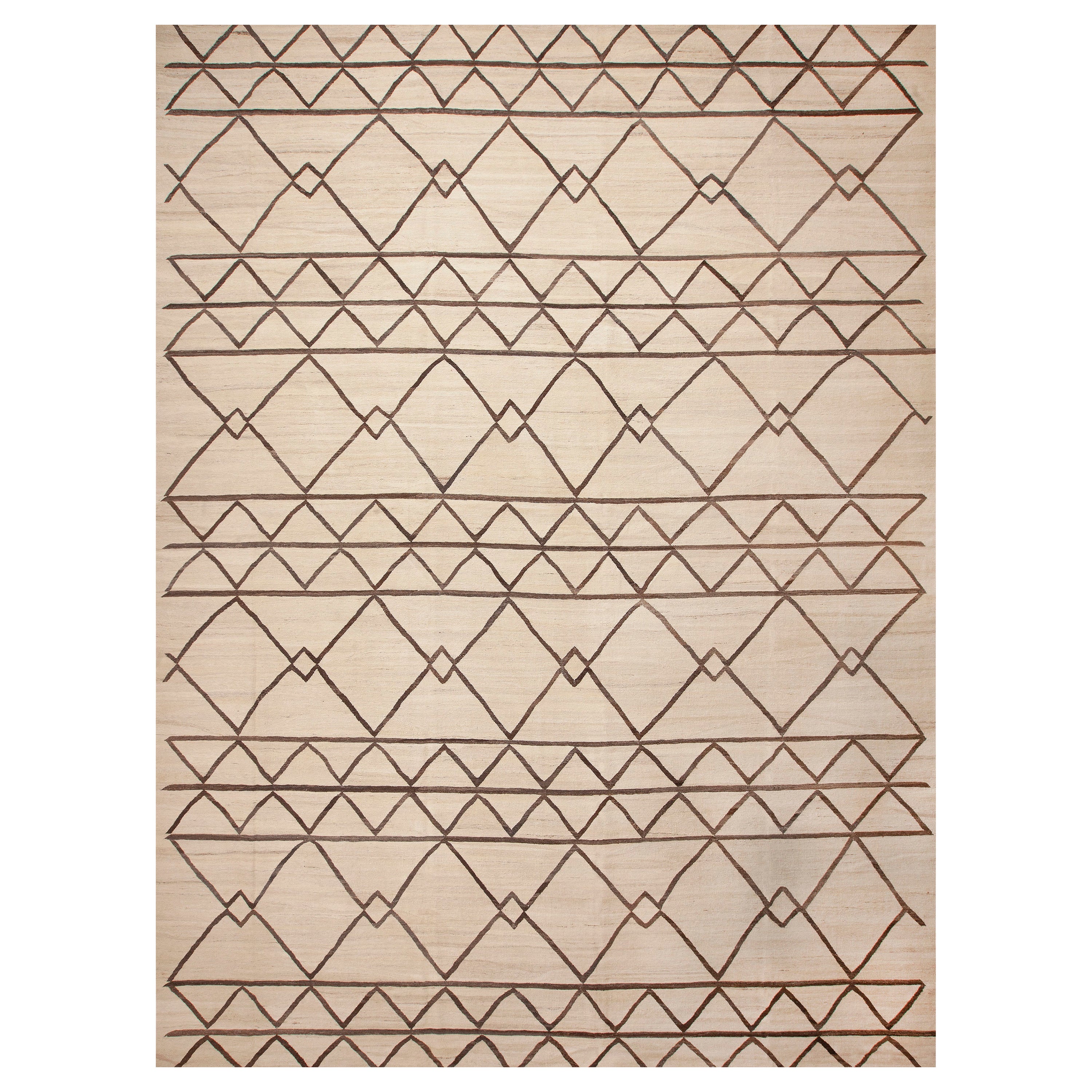  Nazmiyal Collection Modern Brown Geometric Flatwoven Kilim Rug 14'4" x 18'9" For Sale