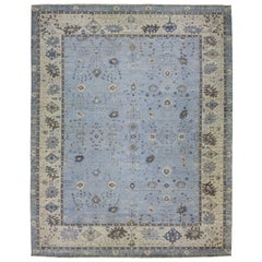 Tapis artisanal Apadana en laine indienne bleu clair 