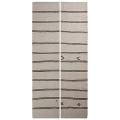 Handwoven Vintage Kilim Rug in Beige-White & Black Stripe Pattern by Rug & Kilim