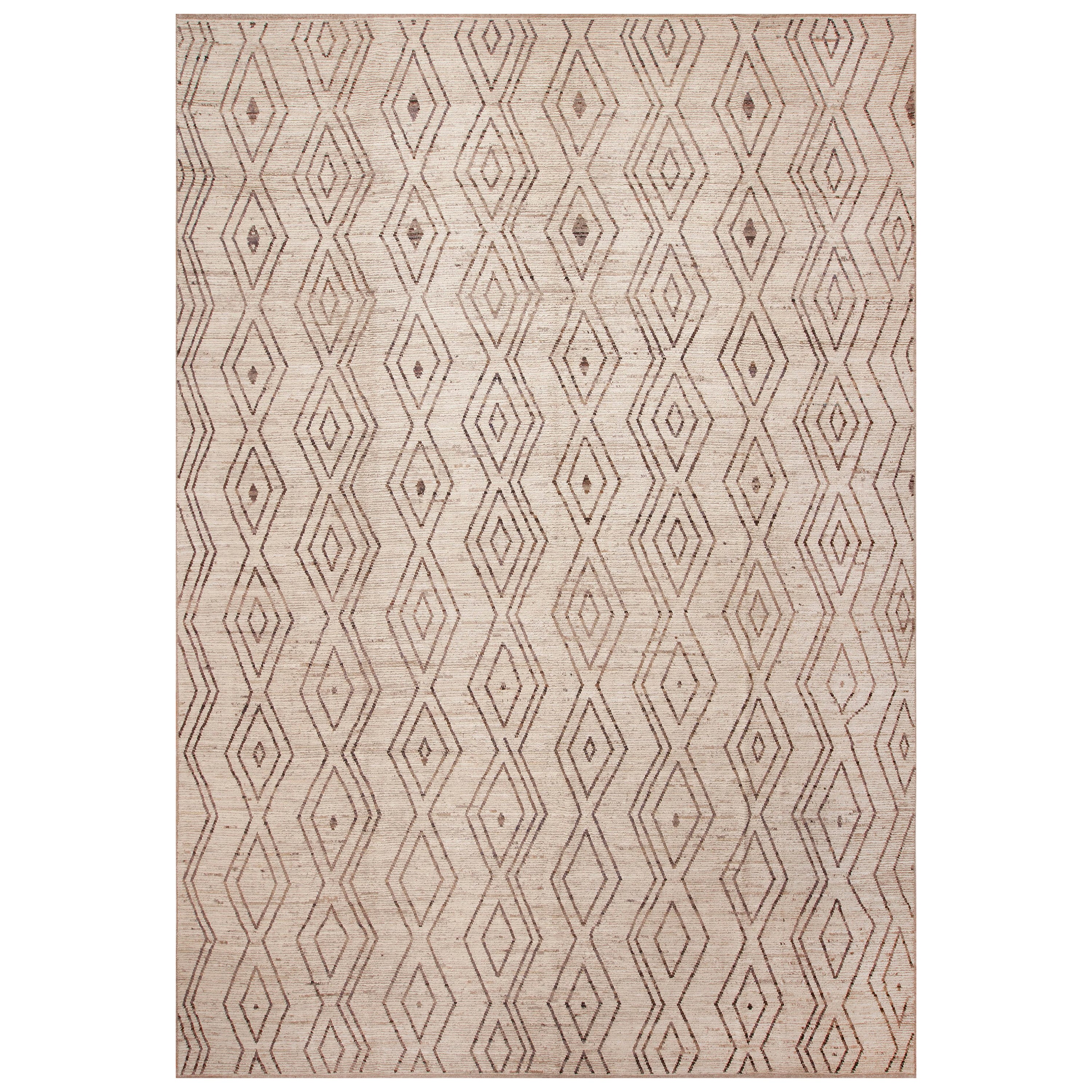 Nazmiyal Collection Modern Berber Beni Ourain Design Area Rug 12'6" x 18'2" For Sale