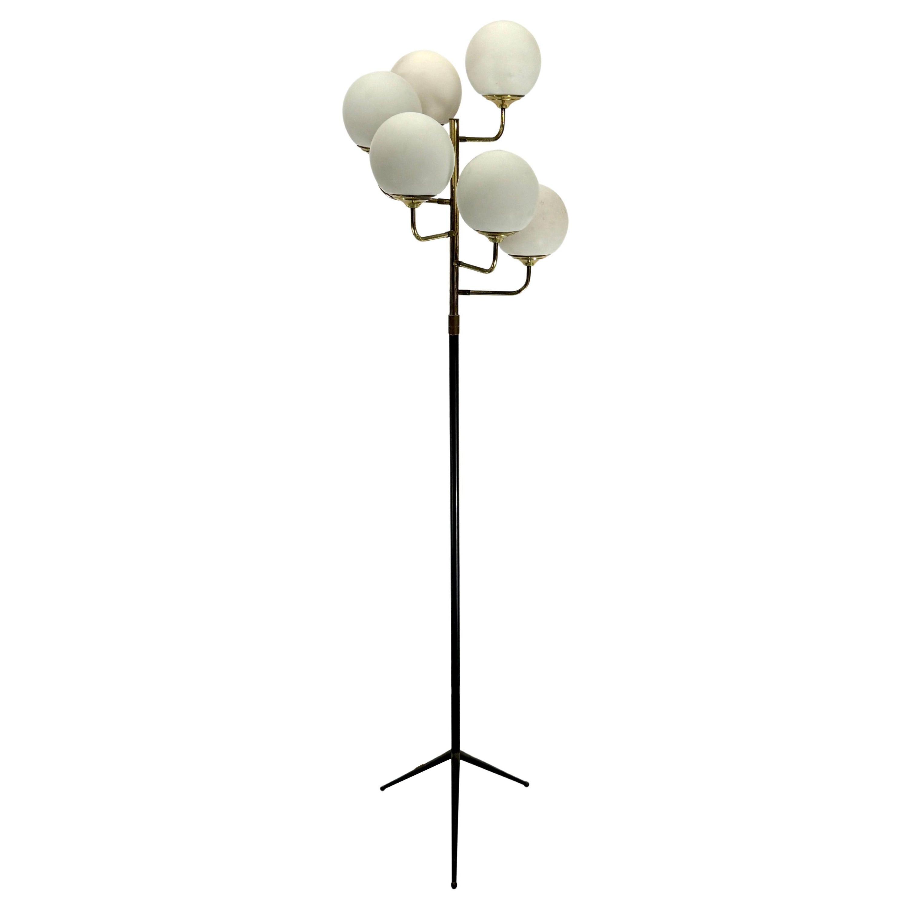 Mid-Century six arms floor lamp in Stilnovo manner. Italy 1950s