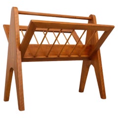 Mid-Century Dutch Solid Wood Standing Magazine Stand