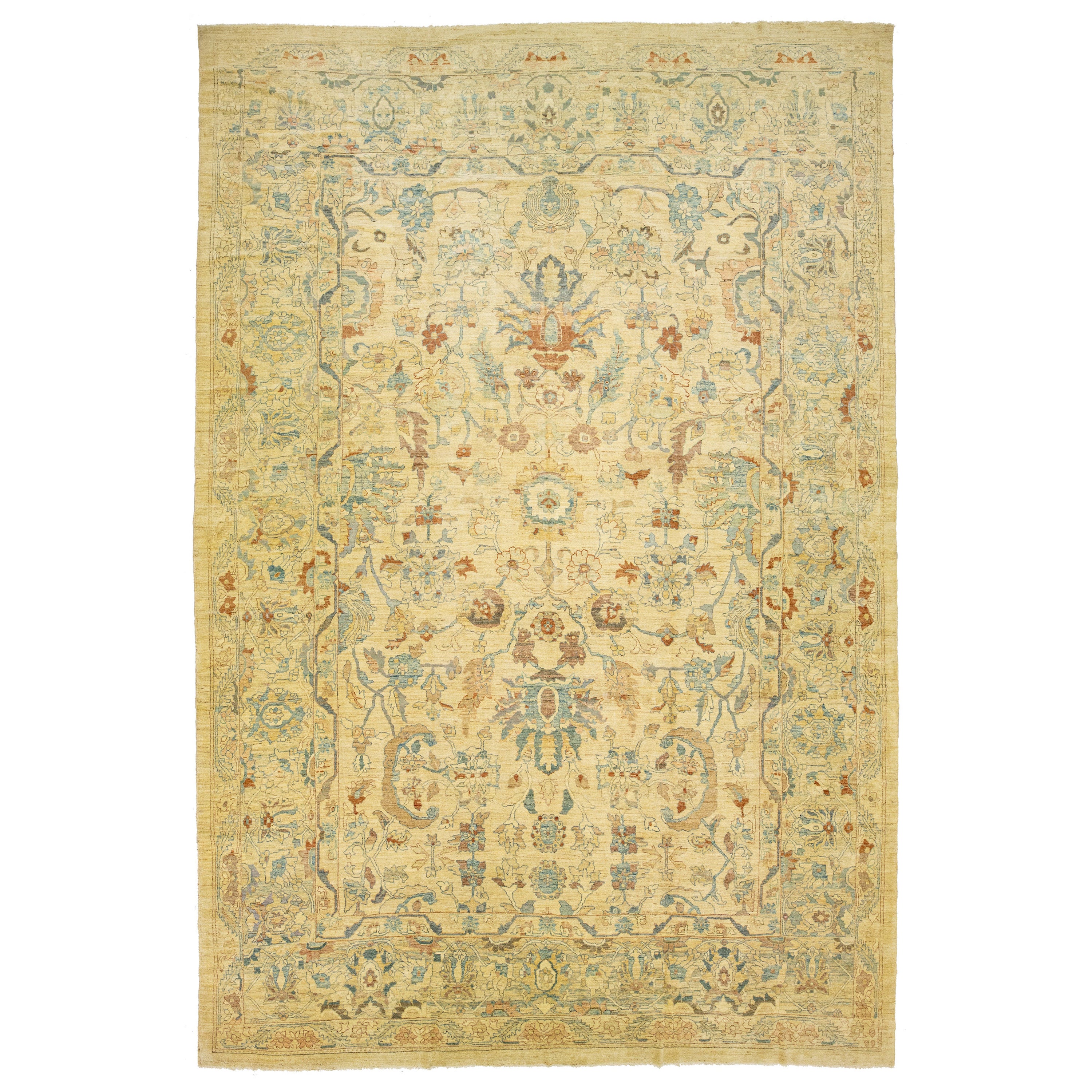 Oversized Sultanabad Modern Wool Rug In Beige with Allover Design