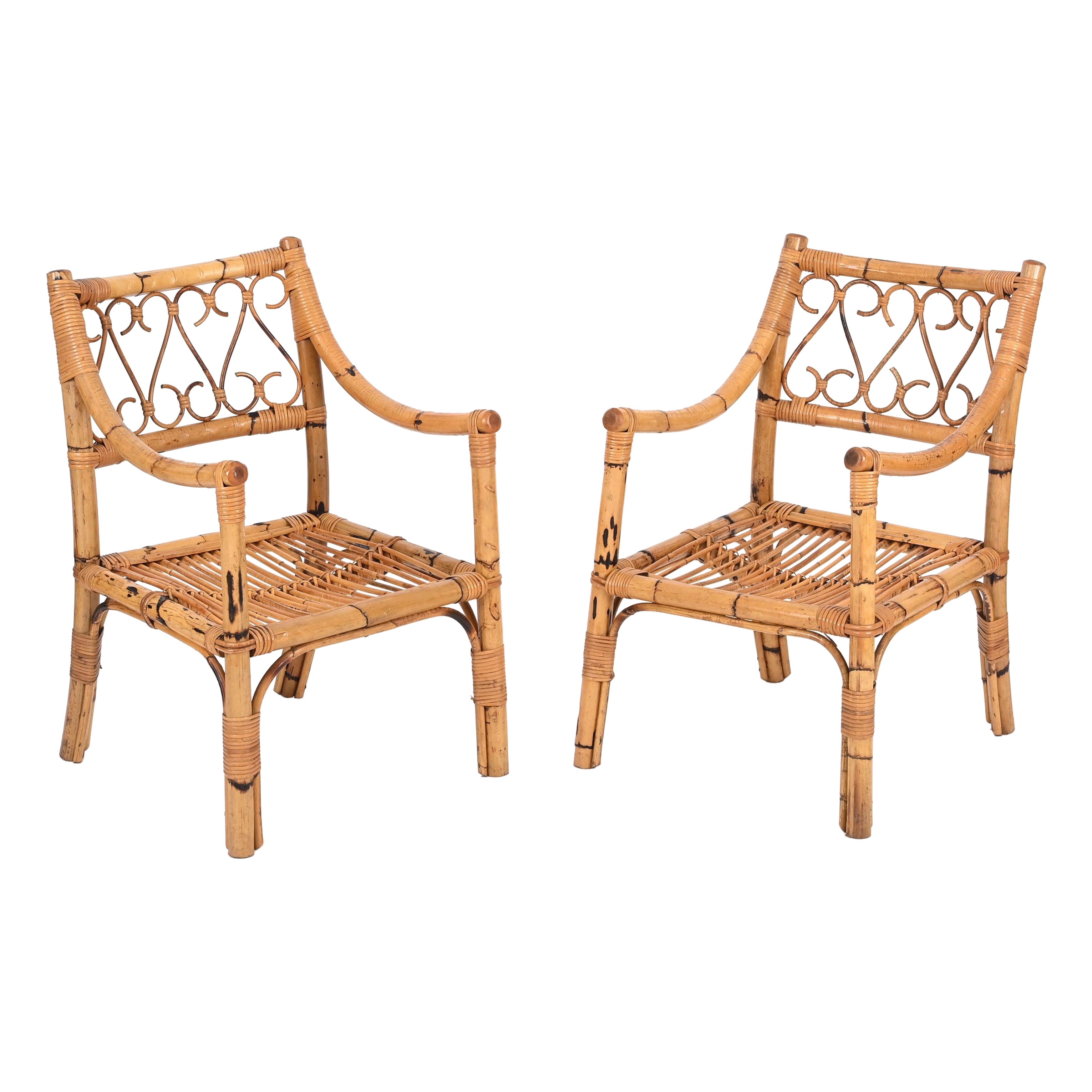 Pair of Vivai del Sud Mid-Century Armchairs in Bamboo and Rattan, Italy 1970s