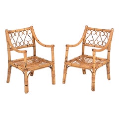 Vintage Pair of Vivai del Sud Mid-Century Armchairs in Bamboo and Rattan, Italy 1970s