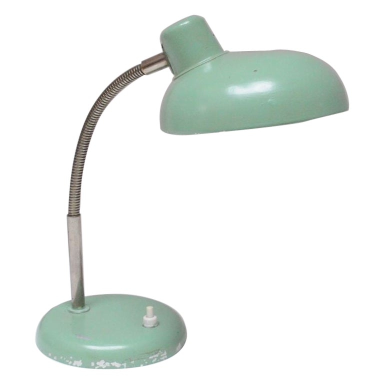 Petite German Modern Mint Green Gooseneck Task Lamp after Christian Dell For Sale