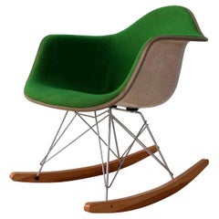 1970s RAR Eames for Herman Miller Fiberglass and Green Upholstery Rocker Chair 