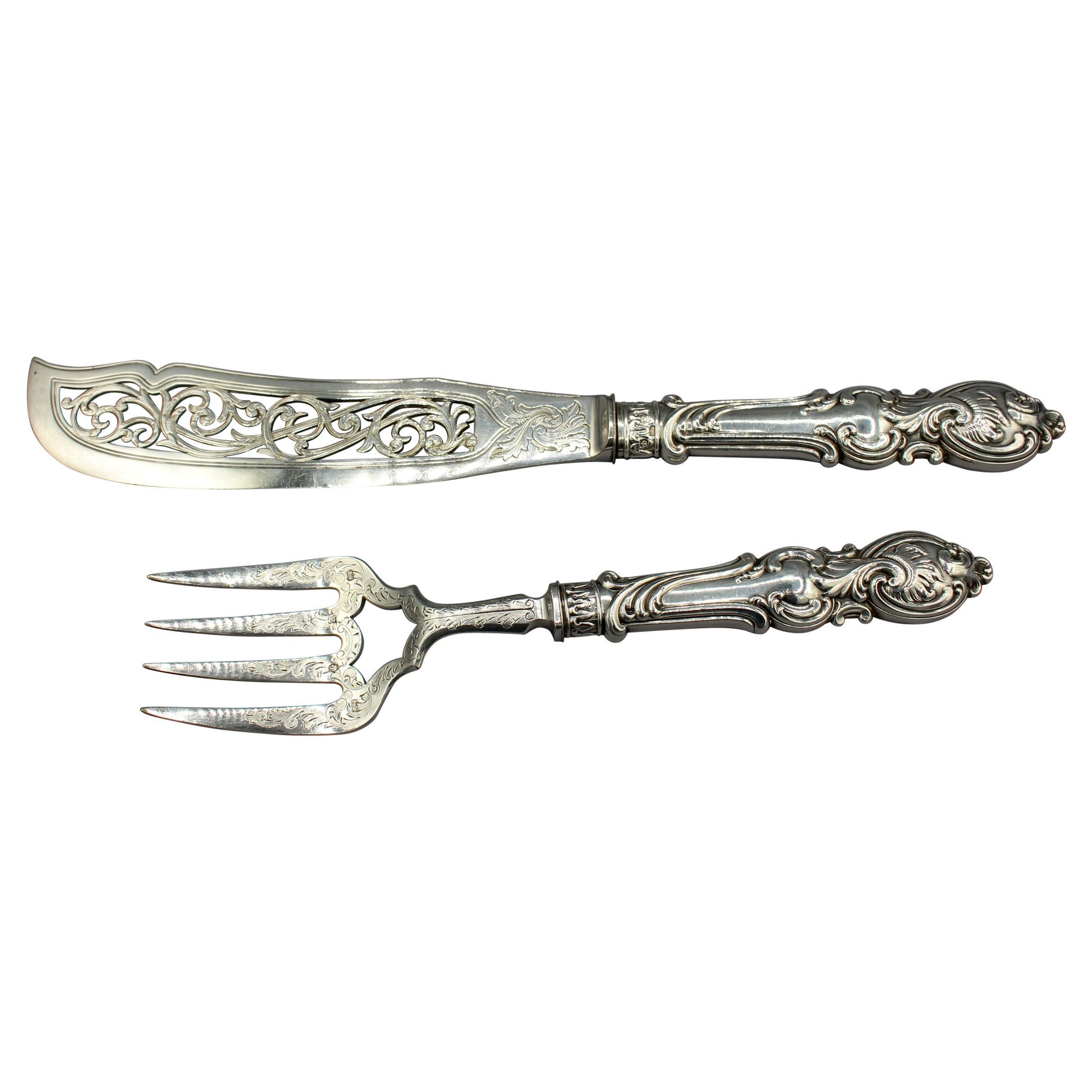 1852 English Sterling Handled Fish Servers by Aaron Hatfield & Sons