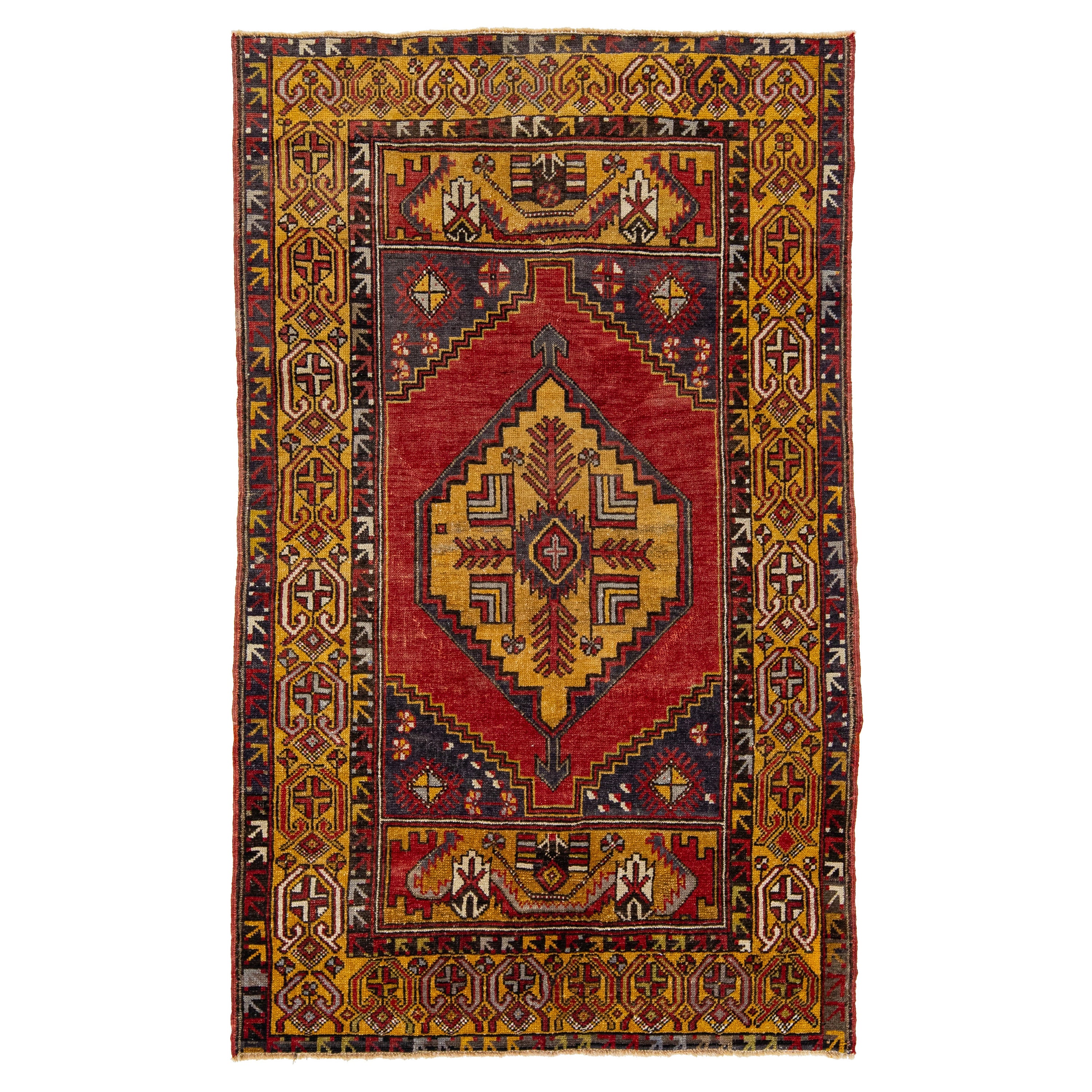 Vintage Anatolian Wool Rug With Geometric Motif In Multicolor   For Sale