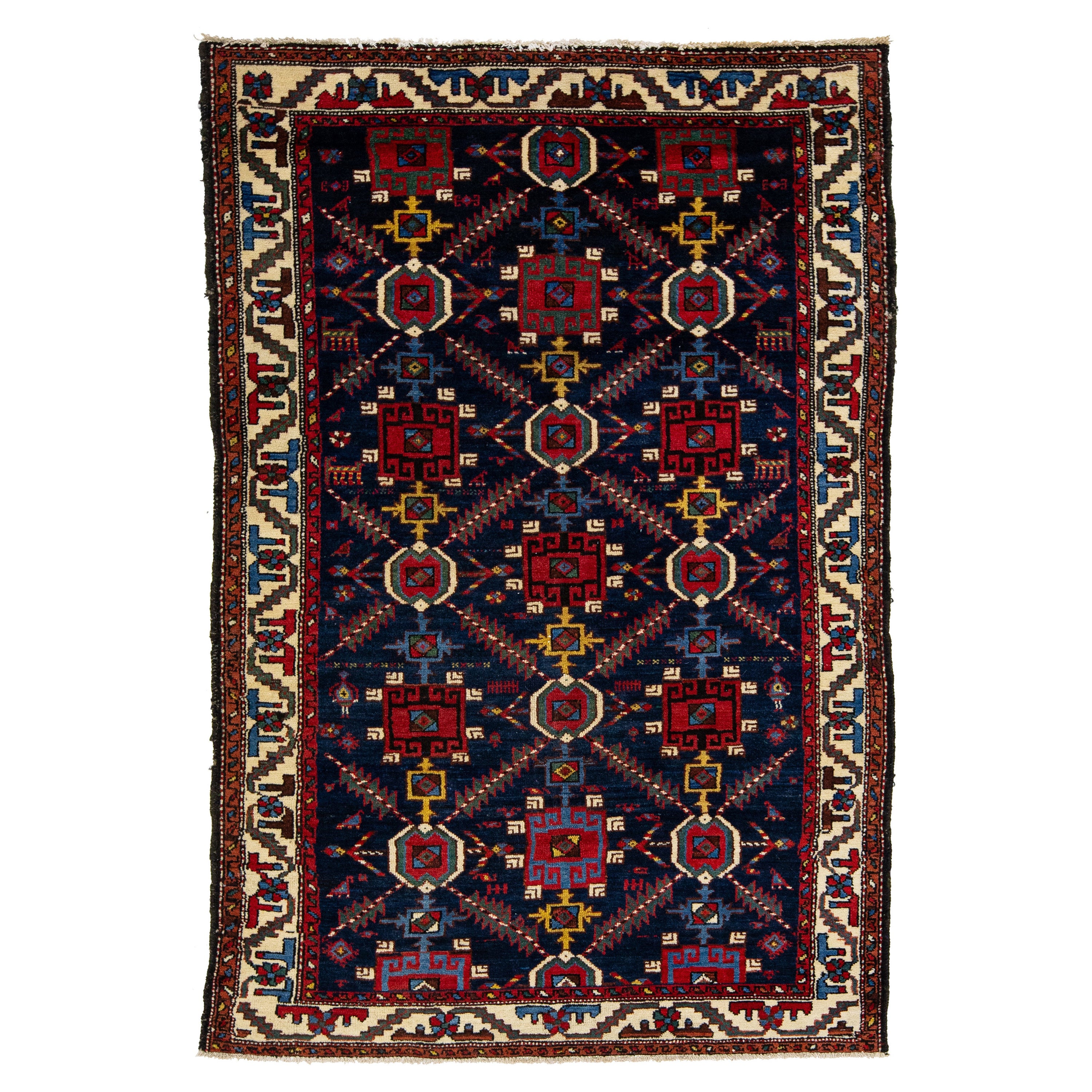 Blue Designed Persian Bakhtiari Wool Rug Handmade with Allover Motif