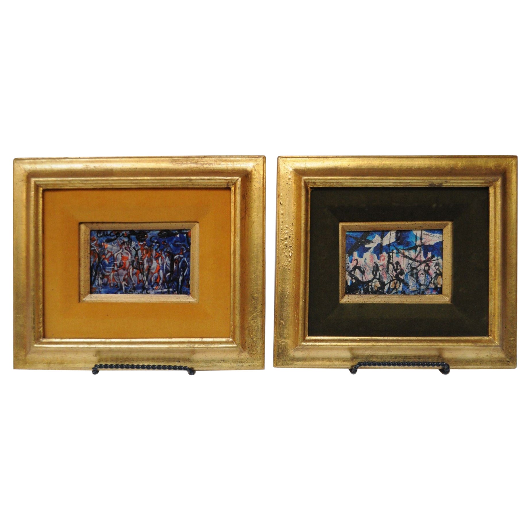 Deux peintures à l'huile abstraites sur massonite de Pascal Cucaro en vente