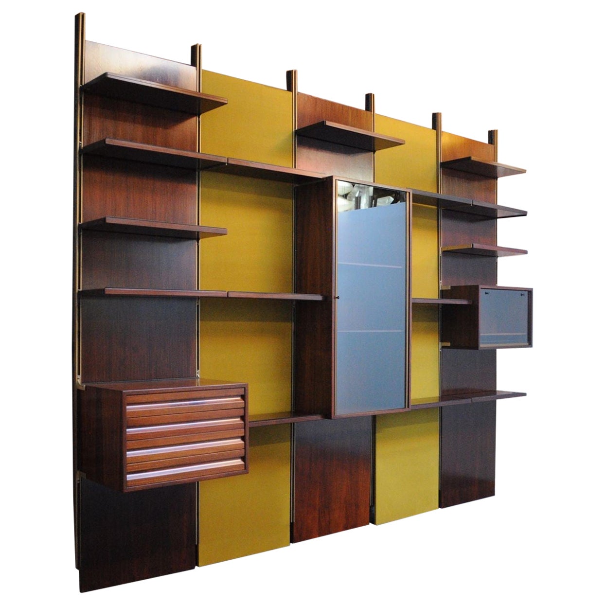 Modularer Bücherregal-Wandschrank aus Rosenholz von Osvaldo Borsani mit abnehmbaren Paneelen