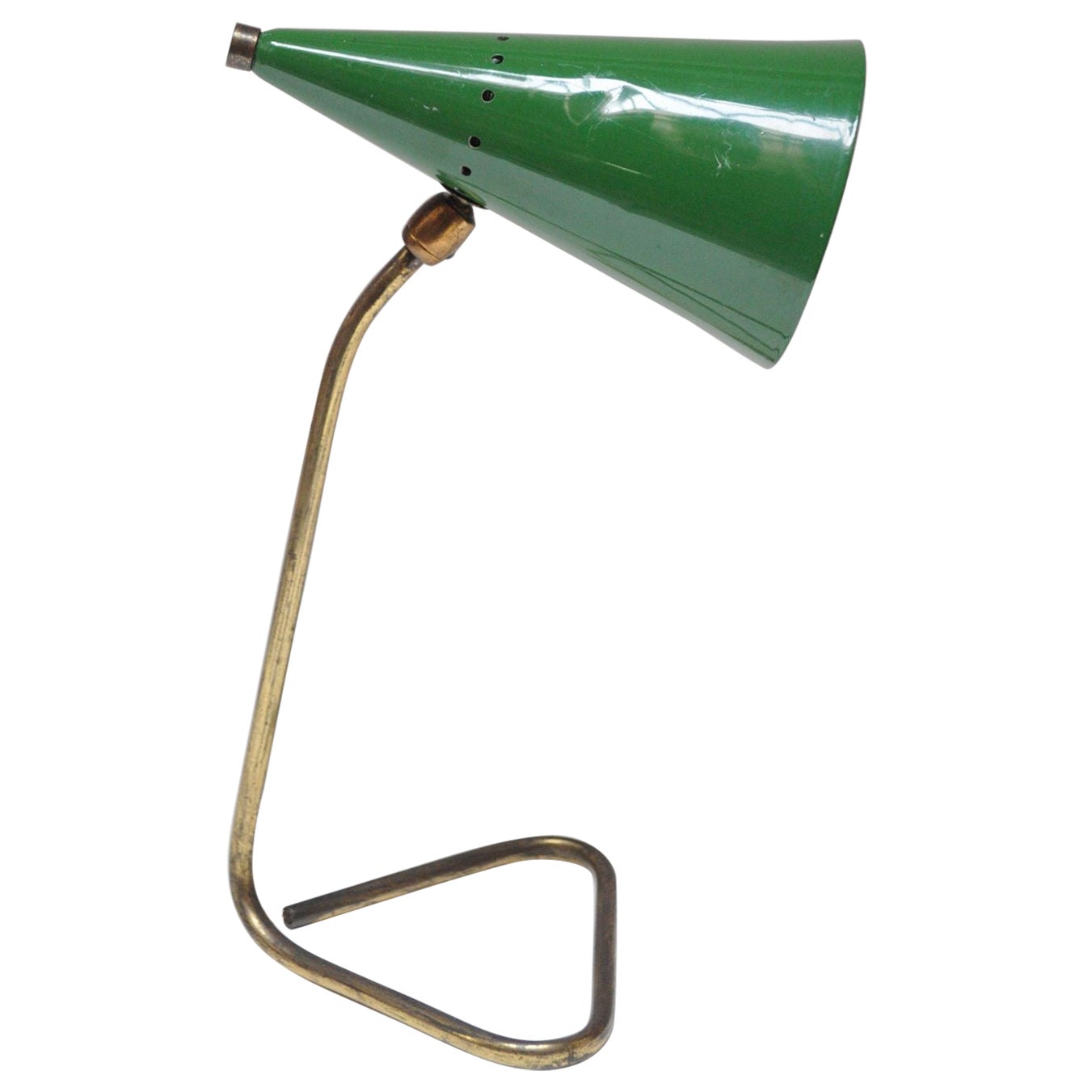 Italian Modern Brass and Green Metal Petite Table Lamp by Gilardi and Barzaghi For Sale