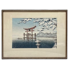 Antique Tsuchiya Koitsu Signed Japanese Early Showa Woodblock Print Snow at Miyajima