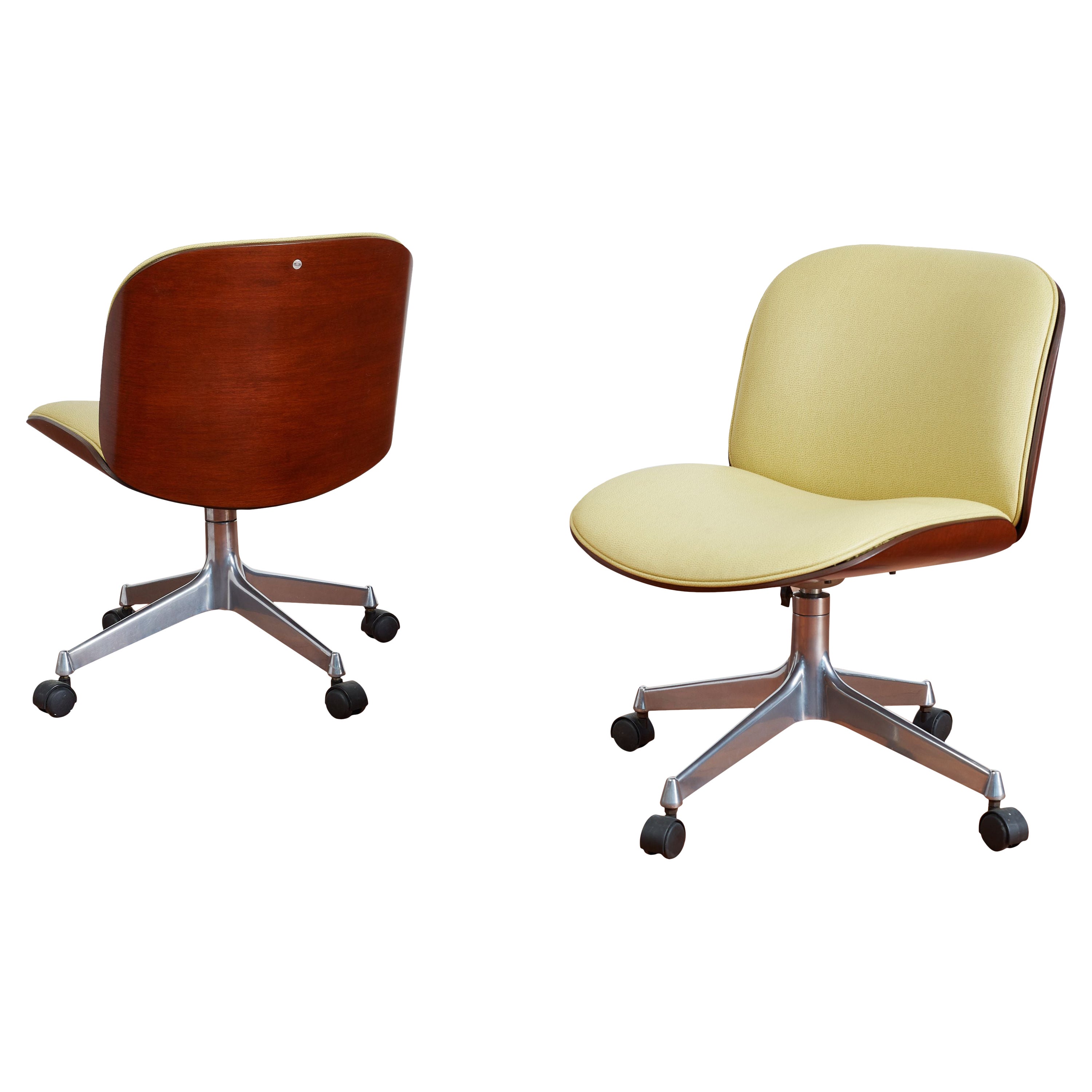 Ico Parisi Office Chair, Yellow Leather For Sale
